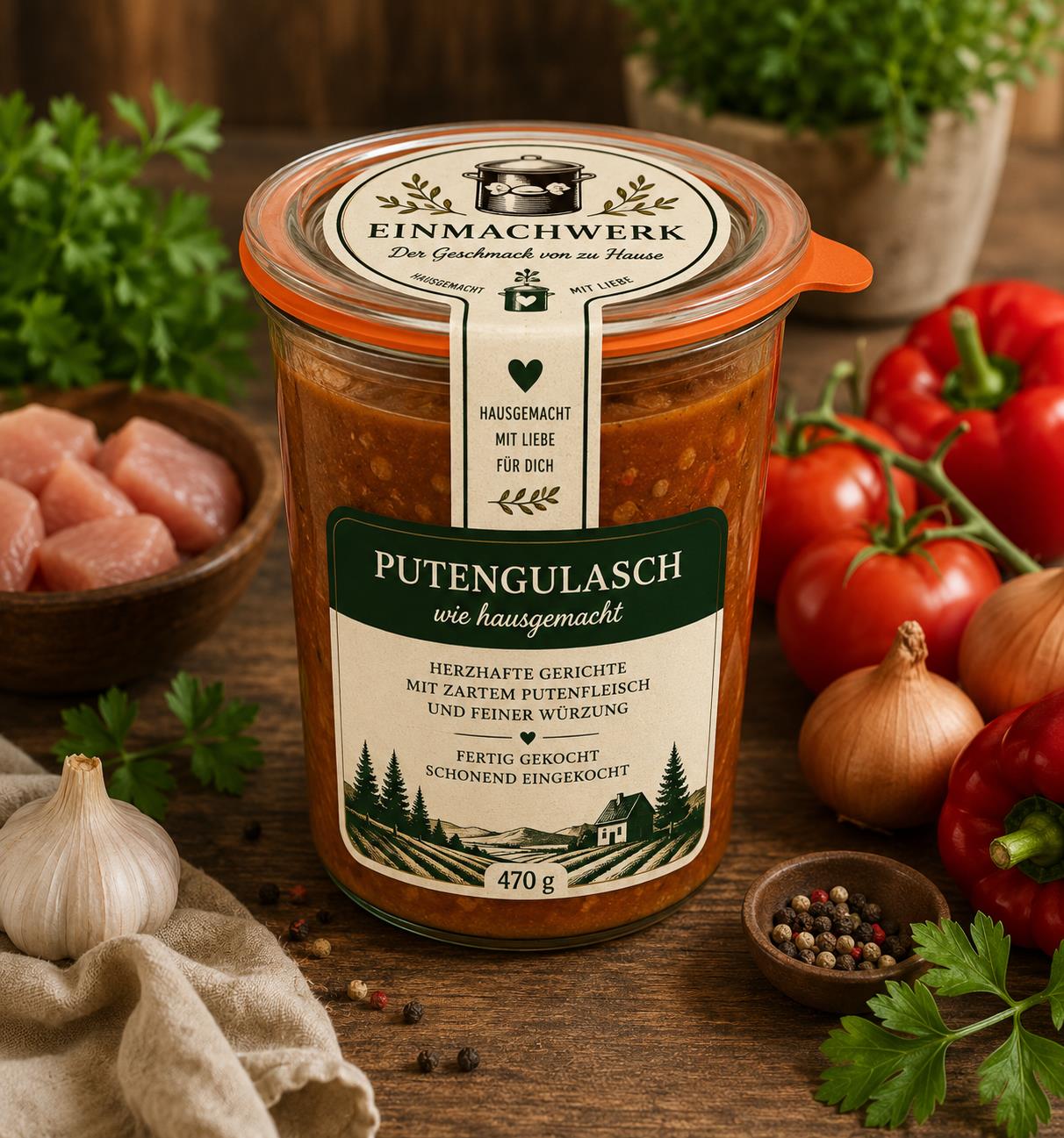 Einmachwerk Putengulasch im Weckglas